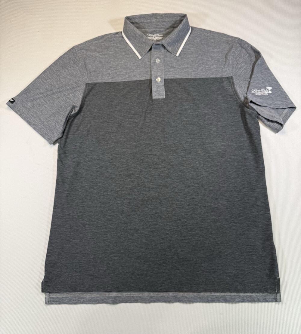 Straight Down Polo Shirt Mens Large Gray Colorblock Stretch Golf River Oaks Club